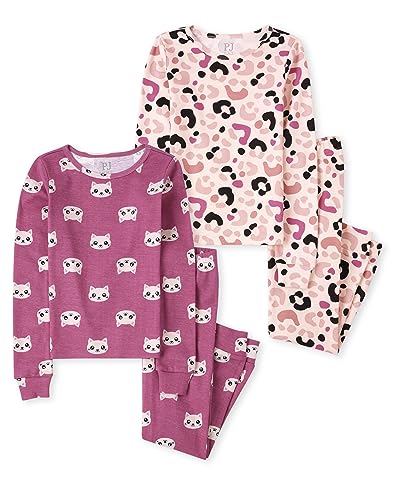 The Children's Place Conjunto de Pijama Familiar de 2 Piezas, Ajuste cómodo, 100% algodón, niño Grande, bebé Juego de pijamaNiñas, Leopardo, Paquete de 2, 8