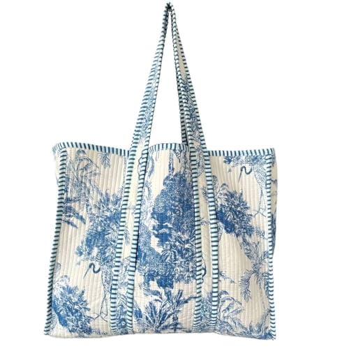 Image of Women's 100% Cotton Lightweight Shoulder Tote Bag with Interior Poeckt Casual Handbag for Women