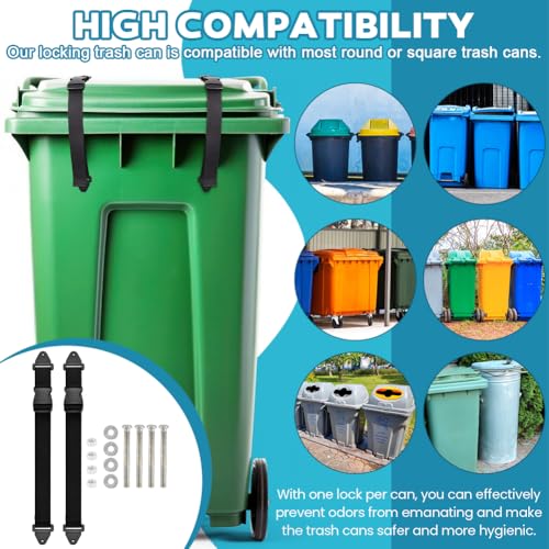 Image of Kakalote 2pcs Adjustable Black Nylon Trash Can Locks, Universal Bear Proof, Easy Installation, Animal Proof, High Compatibility