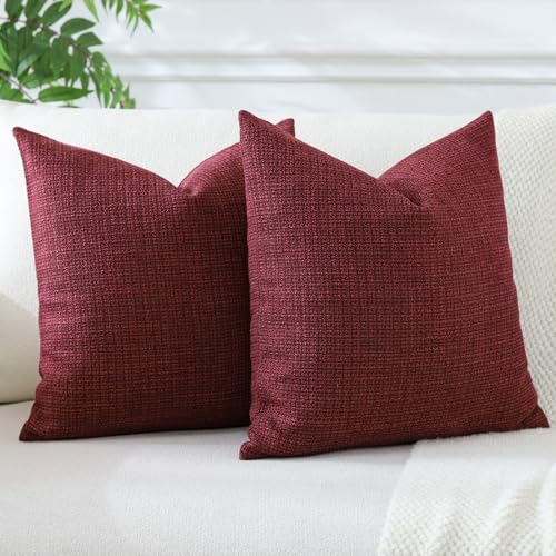 JOTOM Set of 2 Cushion Covers 60x60 cm Linen Wine Red Decorative Throw Pillow Covers 24x24 Inch Square Cushion Case Home Decor Pillowcases for Couch Sofa Living Room Bed (Wine Red) - Image 3
