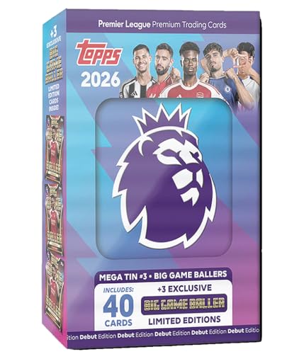 Topps Premier League 2026 - Debut Edition - Trading and Collectible Card Game (Mega Tin 3 - Big Game Baller)