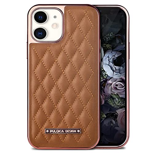 Image of PULOKA iPhone 11 Leather Back Cover Royal Diamond Pattern with Electroplated Cover Compatible for Apple iPhone 11 6.1 inchinch - Brown