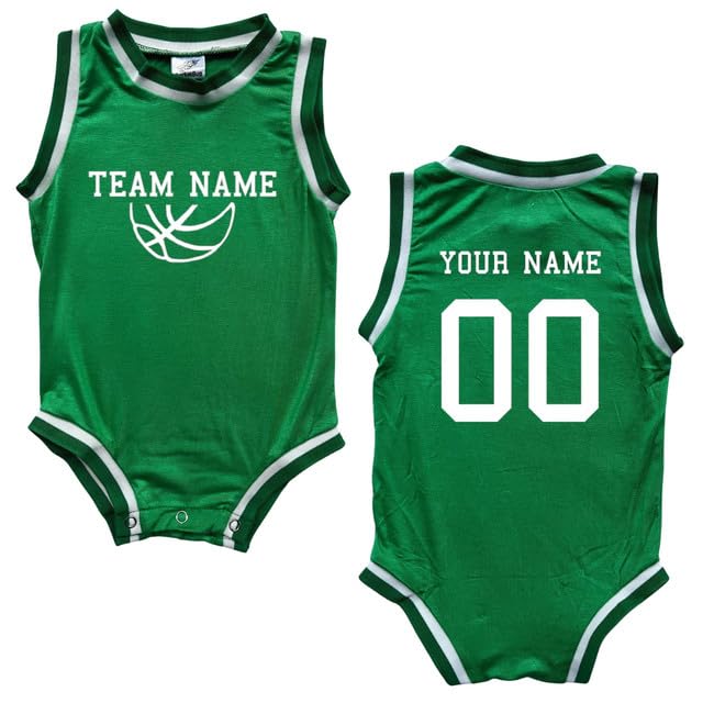 Rocket Bug Custom Sleeveless Basketball Team Sport Jersey for Babies - Personalized with Name & Number-Front and Back - (6-12 Months, Green)