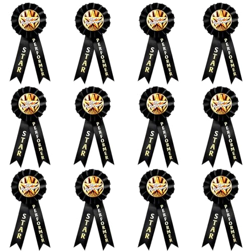 12 Pcs Award Ribbons, Star Performer Rosette Prize Medals with Stringsï¼†paperboard for Team Recognition, Honorable Mention Winner Victory Participation Prize for Sports, School Competitions & Events