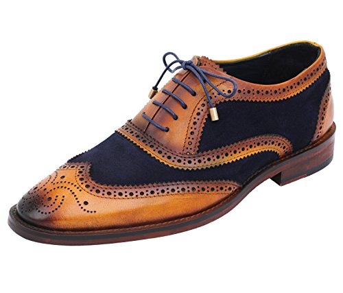 Lethato Wingtip Brogue Oxford Handcrafted Men's Genuine Leather Lace Up Dress Shoes (8.5-9 US, Navy Blue) , Navy Blue , 8.5 - 9 US - Thumbnail 7