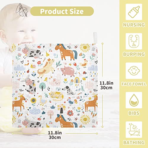 Image of Cute Farm Animals Baby Muslin Washcloths - Soft Face Towel for Newborns, 11.8 X 11.8 Inch, 3 Pack