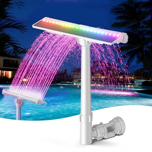 Solar Pool Fountain for Above Ground and Inground Pools with 9-Color Auto-Sensing Lights High-Pressure Dual Spray Waterfall and 360 Adjustable Sprinkler Cools by 10-20F for Relaxation