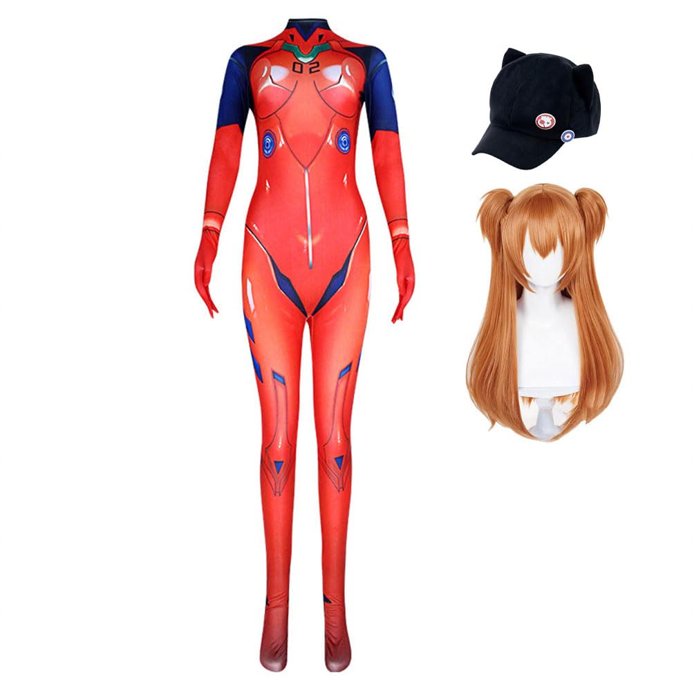 Asuka Langley Soryu Cosplay damski dziewczęcy kostium cosplay na Halloween, Boże Narodzenie, przyjęcie, trykot, kombinezon zawiera perukę, kapelusz, anime, cosplay, ciasny zestaw kostiumów