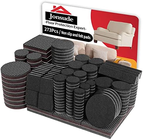 Non Slip and Felt Furniture Pads-273pcs Self Adhesive Furniture Pads Grippers Rubber Furniture Feet, Cuttable Felt Chair Pads, Felt and Anti Slide Pads Protector Hardwood Floor, Keep Couch Stoppers…
