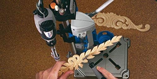 Dremel Drill Press Rotary Tool Workstation Stand with Wrench- 220-01- Mini Portable Press- Holder- 2 Inch Depth- Ideal for Drilling Perpendicular and Angled Holes- Table Top , Silver