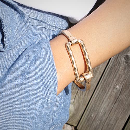 Pomina Boho Fashion Bangle Gold Cuff Bracelet Geometric Shape Tension Bangle Hammered Metal Bracelet For Women Teen (Square Gold) #TOP1