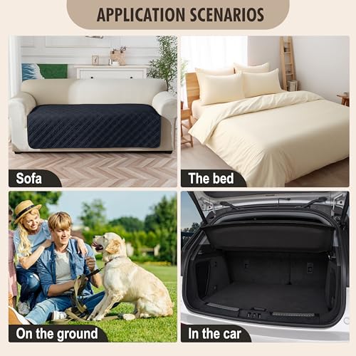 Image of Genina Waterproof Couch Cover,Washable Anti-Slip 78inch Sofa Covers with 3 Cushions,Sectional Couch Covers for Pets Friendly, Sofa Slipcovers for Dogs Cats(78inch /Navy Blue)