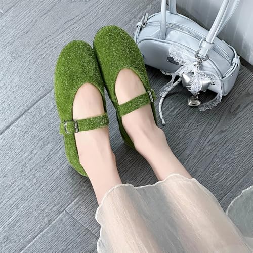 Suede Ballet Flats Shoes for Women Solid Color Genuine Leather Comfortable Mary Janes Ladies Shoes with Buckle Strap2