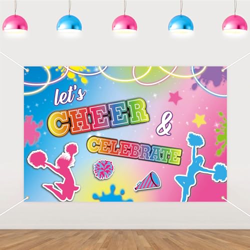 Sursurprise Cheerleading Party Decorations, 5x3 ft Cheerleading Backdrop Banner, Let’s Cheer & Celebrate Photography Background Gymnastics Photo Booth Studio for Cheerleader Birthday Party Supplies