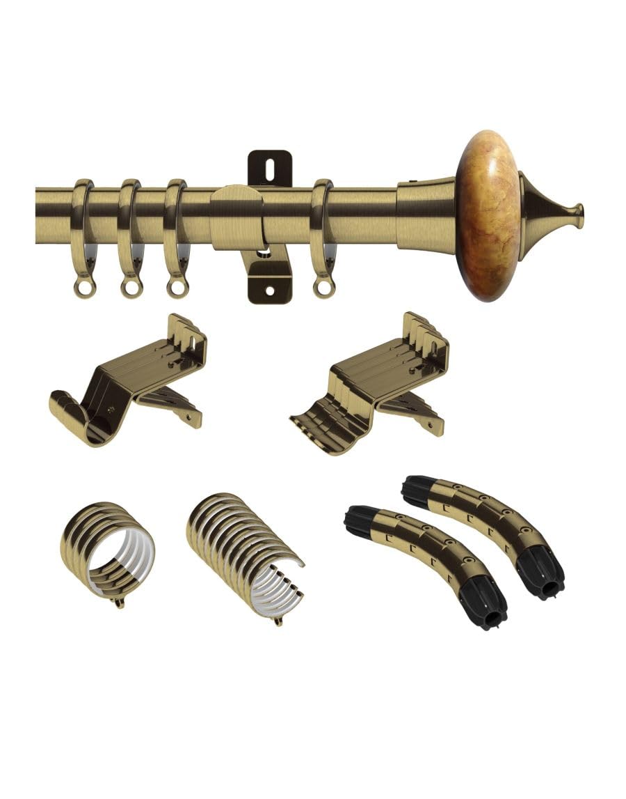 Swish Design Studio 28mm Bay Window Curtain Pole set Kit 5M, 500cm, Antique Brass and Sand Cupola Finial