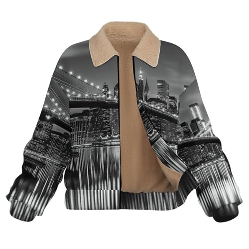 Chaqueta de peluche para mujer con acabados sherpa y diseño arquitectónico 4