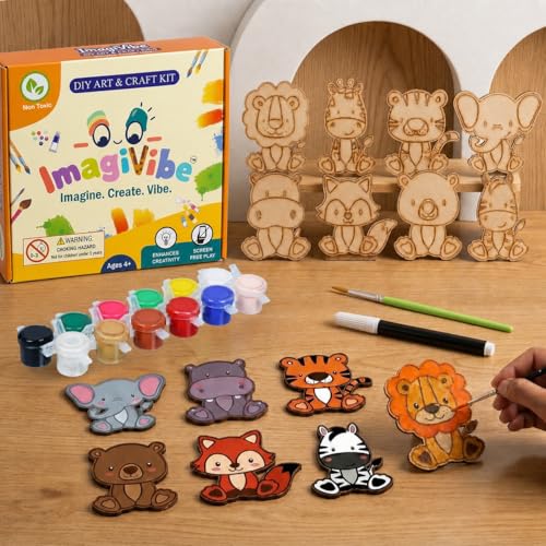 Image of ImagiVibe DIY Paint Your Own 8 Cute Animal Cutouts Fridge Magnets Kit for Kids | Craft Activity Kit Creative Fridge Magnet Painting Art | Encourages Imagination, Creativity & Screen-Free Fun | Made in India (Animal)