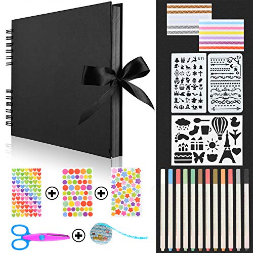 DIY Scrapbook Photo Album, 11 x 8.5 Inch Hardcover 80 Pages Black Scrapbook Paper with Scrapbooking Kits, Scrapbook Suitable Gift for Anniversary, Wedding,Birthday(Black), Handmade Photo Book