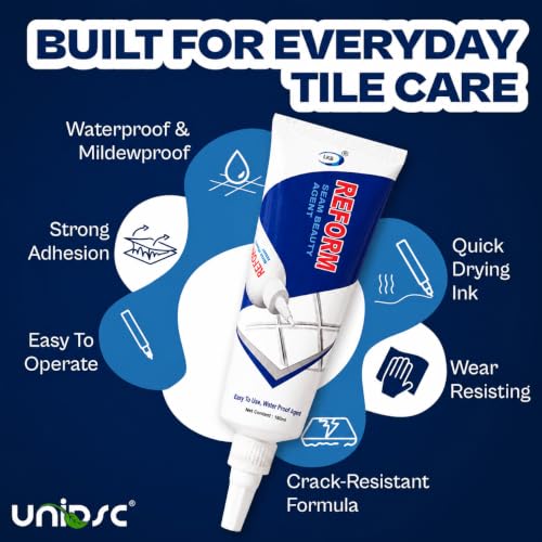 Image of UNIDSC Tiles Gap Filler 180g with Applicator | Grout Repair Paste for Floor & Wall | Crack Resistant, Waterproof & Long Lasting | Easy Apply Nozzle | For Bathroom, Kitchen & Floor Tile Joints (180g)