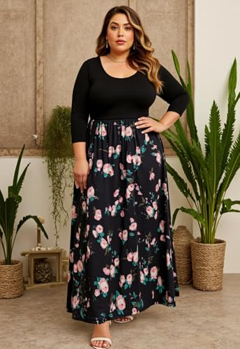 Image of Nemidor Women Plus Size Casual Maxi Dress Long Fall Pockets