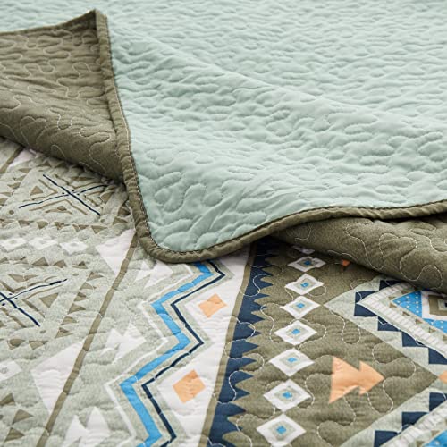 LEAONME 2 Pieces Twin Size Quilt Set Olive Green Bohemian Bedspread Coverlet Lightweight Microfiber Bedding Set 68x86 Inch Bed Cover for All Seasons (1 Quilt, 1 Pillow Sham)