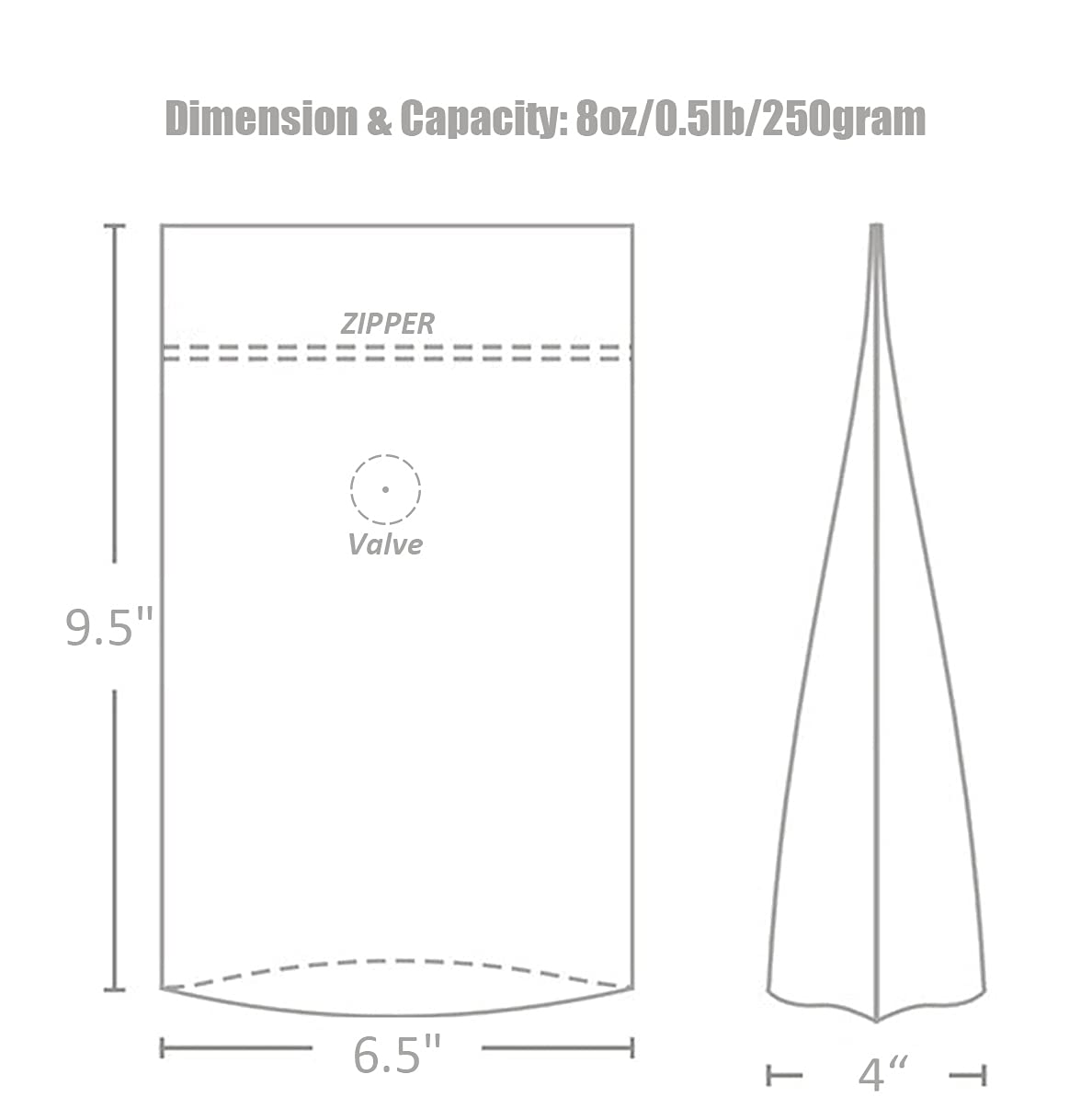 100 bolsas de café de 8 onzas con cierre de cremallera, bolsas de café de papel kraft natural de alta barrera con liberación de aire/válvula de desgasificación unidireccional y cremallera reutilizable