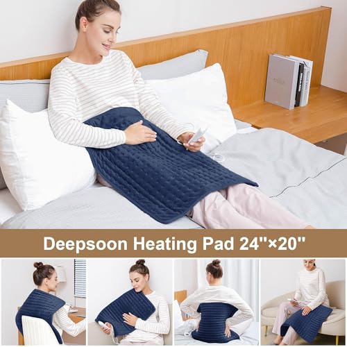Image of Heating Pad,Electric Heating Pads,Heating Pad for Back,Blueblack,24x20 Inch | Heating Pads for Shoulder,Neck,Abdomen,Knee,Arms,Legs,Heat Pad for Birthday Father Mother Gift Women Men,6 Heat Settings
