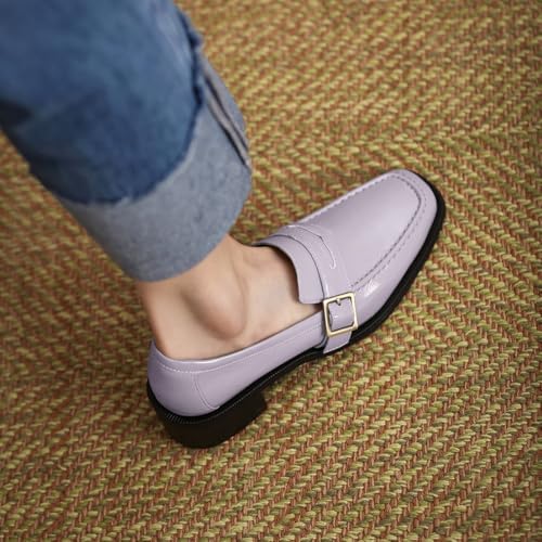 Image of MOOMMO Women Chunky Heel Penny Loafers Square Toe Buckle Slip On Comfort | Office Ladies Loafer Pumps 2 inch Stacked Block Heel Dress Loafers Oxfords Walking Dress Shoes Casual Size 4-11 M US