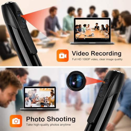 Image of W8 Pen Camera HD 1080p Video and Audio Recording, Mini Hidden Body Camera with Lens Cover, Portable Recorder with Data Cable (Metal Black)
