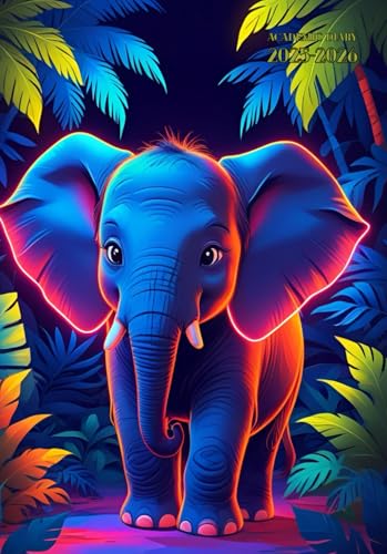 Academic Diary Page a Day a5: " Elephant " With Times, Tabs - 12 Months August to July - Small Size - Soft Cover not Spiral Bound non Ring Binder - for Uk Teacher and Kids : Men & Women.