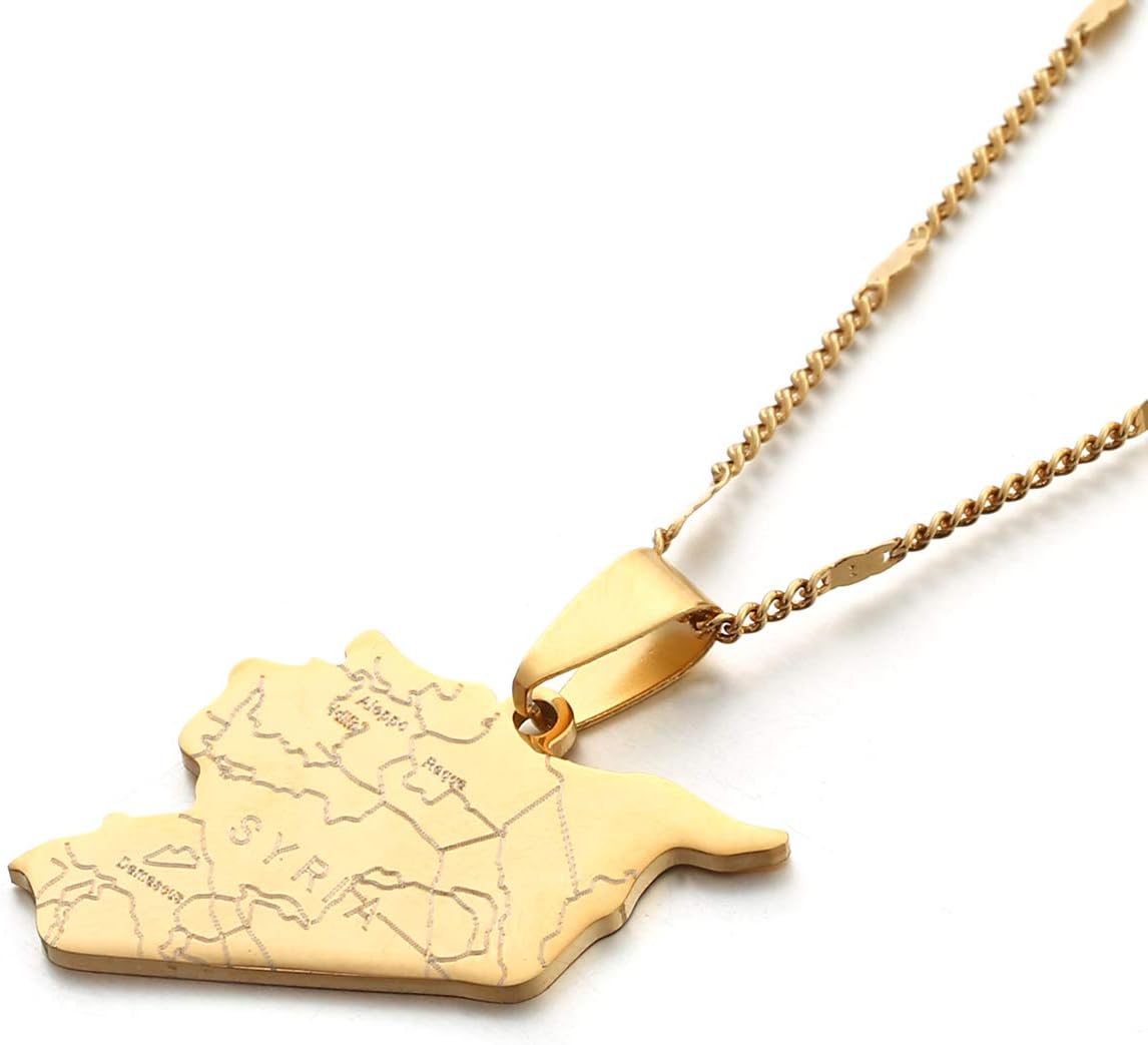 Stainless Steel Syria Map Flag Pendant Necklaces Syrians Jewelry