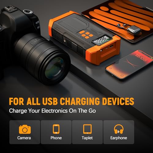 Image of 5000A Jump Starter with Air Compressor,Car Jumper Starter Portable with 150PSI Tire Inflator 12V Jump Box with LCD Display,Flashlight,Storage Case (Up 9L Gas /8L Diesel Engine(Orange