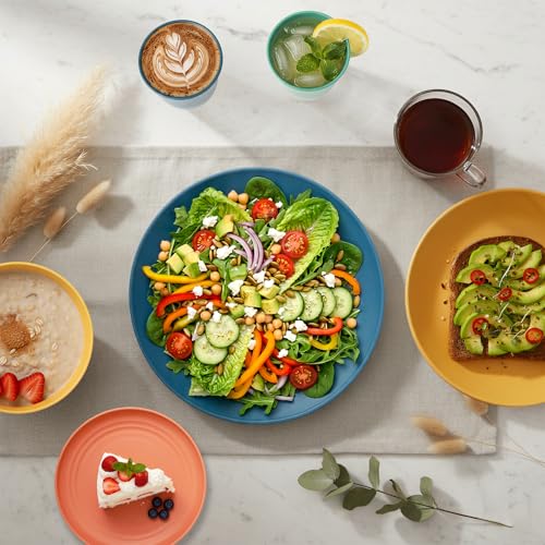 Image of Wheat Straw Dinnerware Set 40 PCS - Service for 8 | Plates and Bowls Sets | Unbreakable Dishes Set - Dinner Plates, Dessert Plate, Cereal Bowls, Drinking Glasses, Dishwasher Safe - Multi