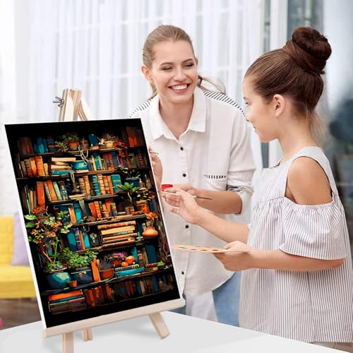 Bookshelf Paint by Numbers for Adults with Framed Canvas-with Wooden Easel,Paint by Numbers Kits Framed Canvas,DIY Acrylic Oil Painting Kits with Brushes Nice Gift Box for Home Wall Decor(12x16 Inch) by MIRCVSH - Used condition - Image 4