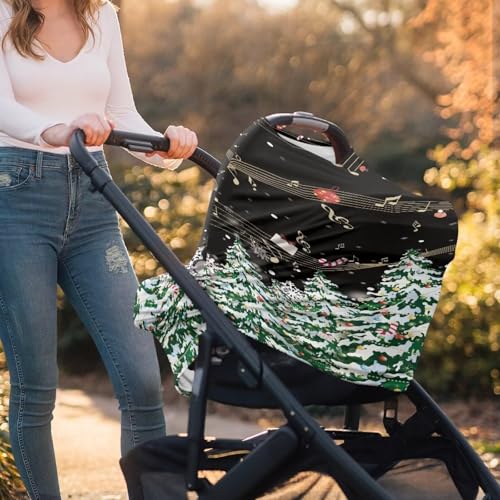 Image of Christmas Car Seat Canopy for Babies Stretchy Nursing Cover Christmas Decoration Muti Use Cover for Shopping Cart,Car Seat,High Chair,Stroller, Xmas Tree Print