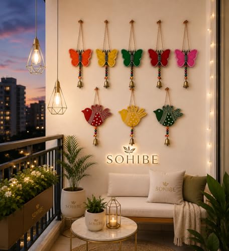 Image of Handmade 5 Butterfly with 3 Birds wall Hanging for Home Decor Garden Balcony Festival Decorative Wall Hanging Home Decoration Item (Pack of 1 Set)