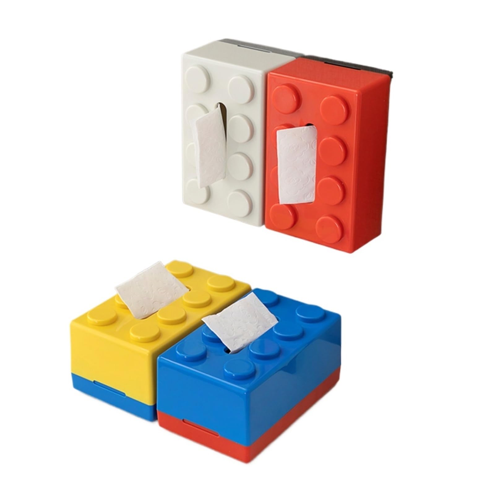 Caja de pañuelos en la pared con diseño de bloques de construcción bicolor blanco y negro