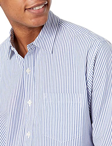 Amazon Essentials Men's Regular-Fit Long-Sleeve Casual Poplin Shirt, White/Blue, Stripe, Large #TOP2