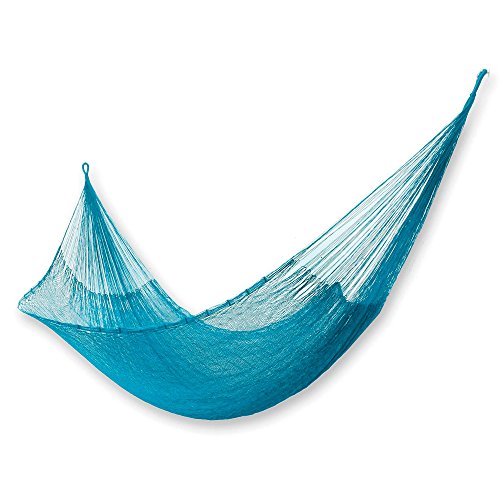 Novica Turquoise Blue Nylon Hand Woven Mayan Rope 2 Person Xl Hammock With Hanging Accessories, Maya Bondi' (Double) #TOP25