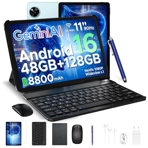 POPUX P11 Tablette Android 16, Tablette 11 Pouces avec Gemini AI, 48Go RAM+128Go ROM/2To TF, T7250, 90Hz Display 8800mAh Tablettes avec Clavier, Stylet,...