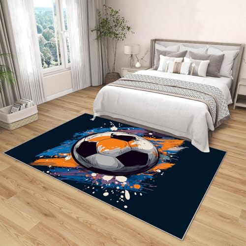 Tapis crèche lavable anti-tache grand format bleu et orange - 4