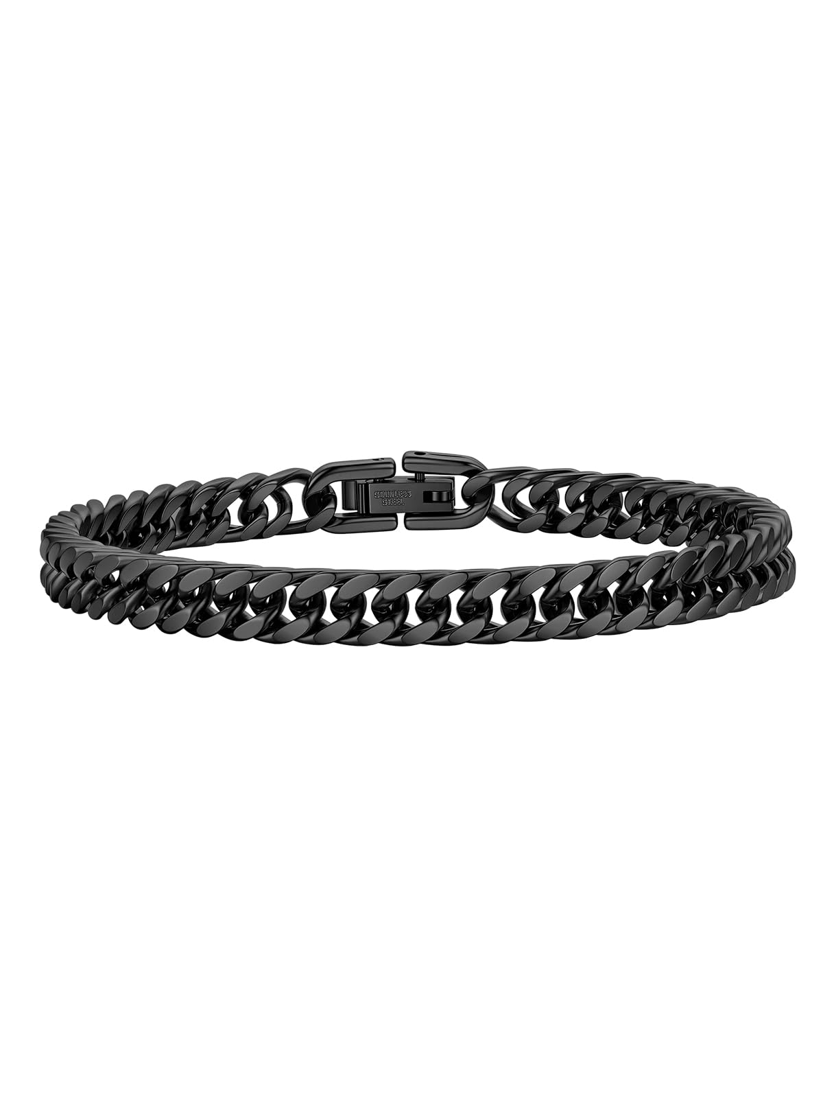 PROSTEEL Pulsera Cubana Hombre Negro Acero Inoxidable 6mm Ancho 19cm