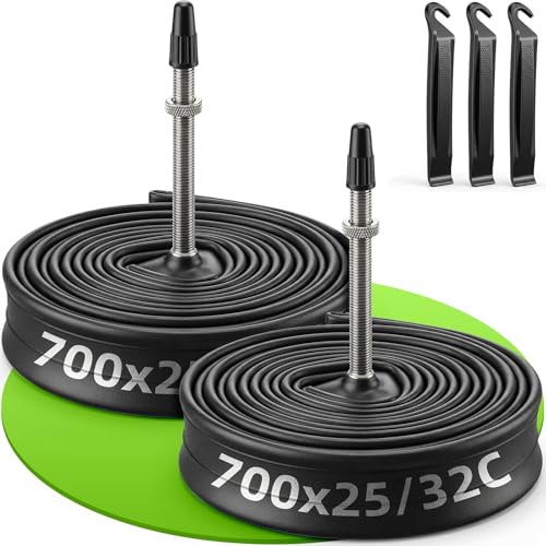 BEAUGIREW 2 Pack 700C Bike Tubes 700 x 25C/32C FV 60mm Long Presta Valve