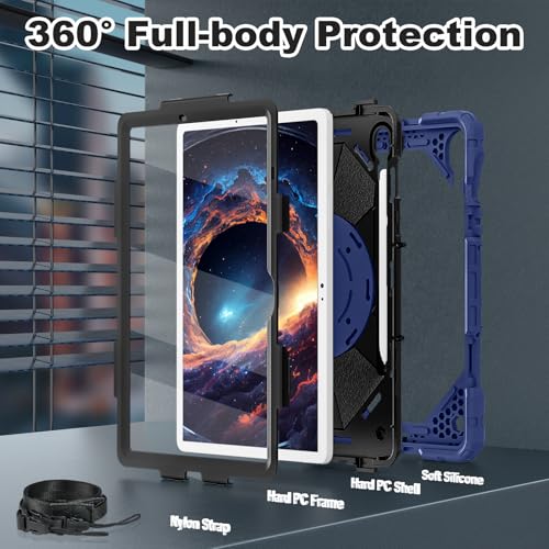 Image of WESOROL Case for Samsung Galaxy Tab S10 Lite /S10 FE /S9 FE 10.9 Inch Galaxy Tab S9 11 Inch,Shockproof Cover for Samsung S9 FE Tablet Case with Screen Protector Rotate Stand Pen Holder,Navy Black