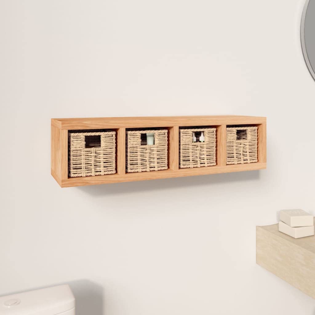 Étagère murale en bois de noyer avec 4 paniers de rangement