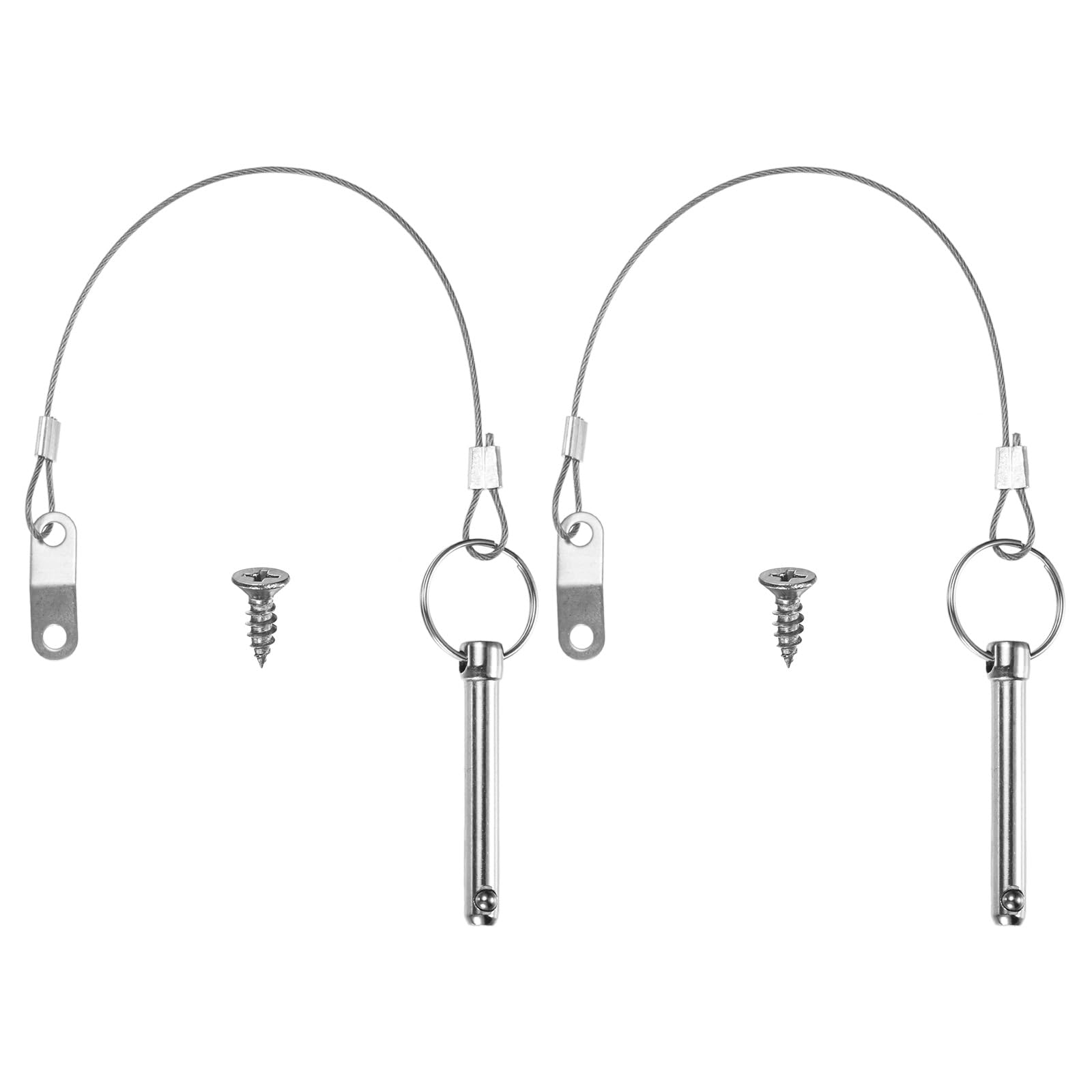 M METERXITY 2-Pack Quick Release Pins, 5/16"(8mm) Diameter, 1.7(44mm) Usage Length Bimini Top Pin W/Lanyard & Screws for Shipbuilding/Marine/Trailer, 2.4 (60mm) Long Hardware Pins