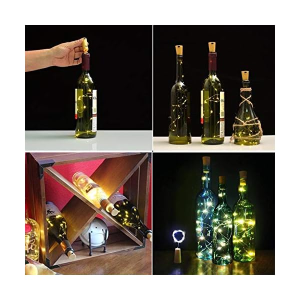 MEI YI [15 Stück Weinflaschen-Lichterkette mit Kork, 20 LED-Lichterkette, batteriebetrieben, Mini Kupferdraht Lichterkette ist 16.5 m, Hochzeiten, Center oder Tischdekorationen 15Pack-Warm White – Bild 7