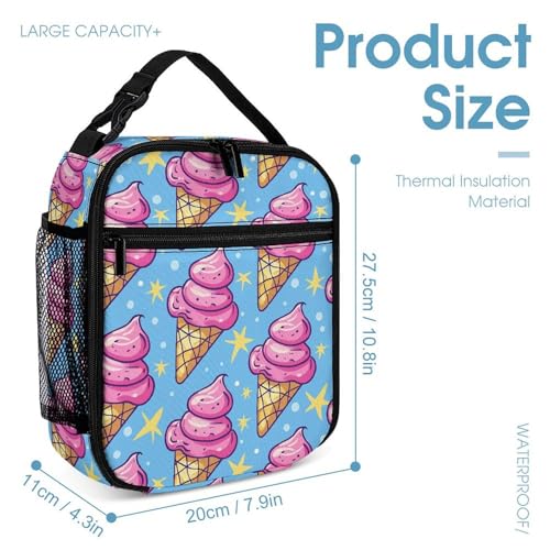 Ice Cream Cone Pattern Backpack Set 3 Piece, Durable Backpack Insulated Lunch Bag Portable Pencil Case for Men Women4