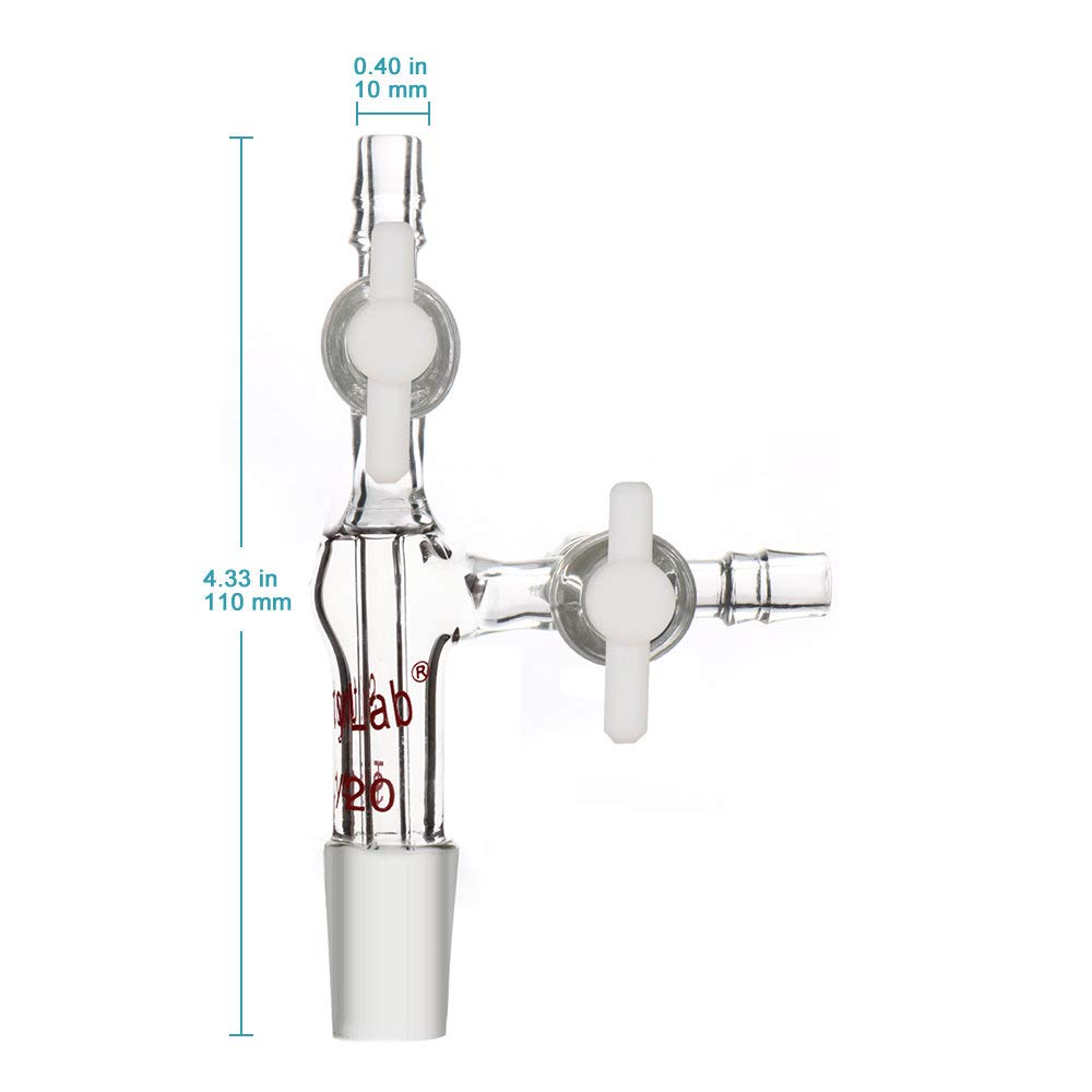 stonylab Verre Adaptateur de Laboratoire, Verre Borosilicate Transfert Adaptateur de Décollage, Vide Adapter avec Robinet en PTFE, Joint Intérieur 14/20