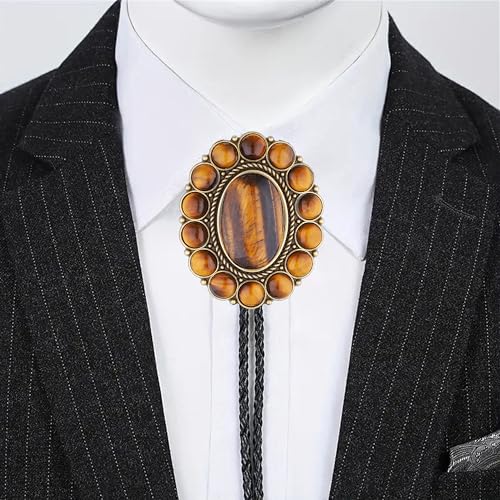 Image of GelConnie Bolo Tie for Men Women Western Cowboy Turquoise Leather Necktie | Natural Stone Bolo Tie Necklace for Women Rodeo Cowboy Leather Necktie Native American Western Cowgirl Ties Adjustable Cord